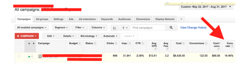 Screenshot form Google Adwords Account