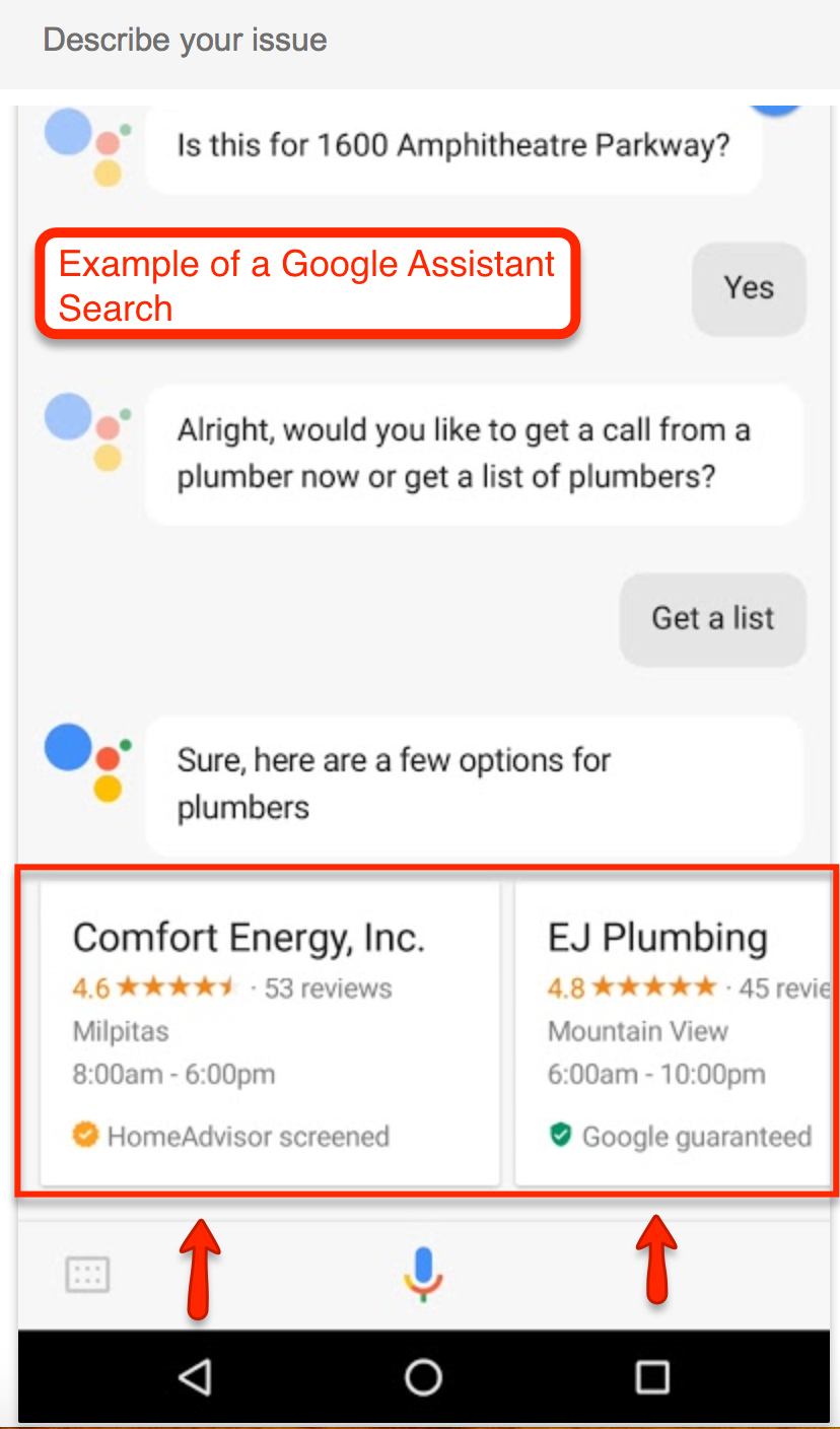 Example of a google assistant search for google guarantee providers
